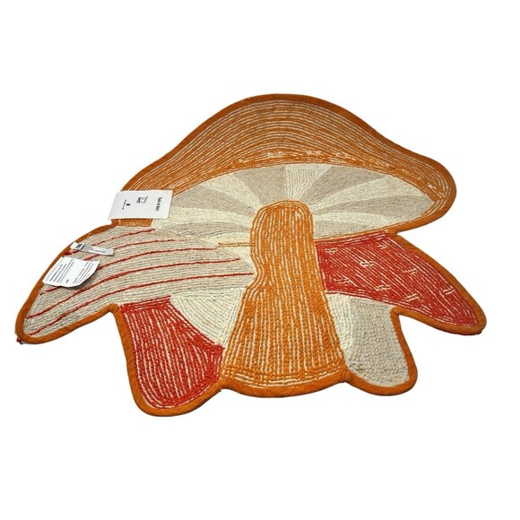 Urban Outfitters Mushroom Tufted Shag Bath Mat Boho Rug Orange Red Cotton NEW - Picture 8 of 15